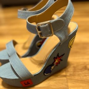 Bamboo Jean Patchwork Comic Wedge Heels
